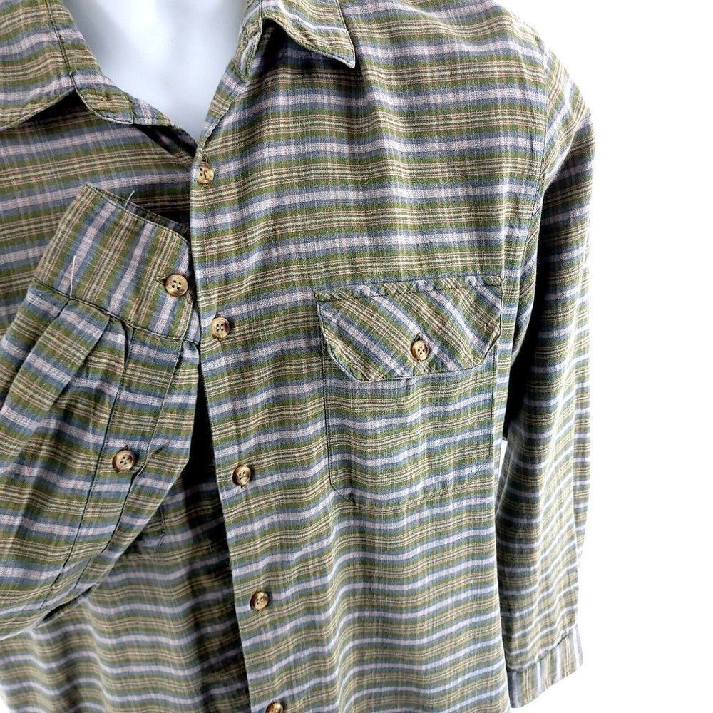 Banana Republic Green Plaid Medium Cotton Pocket Front Collared Dress‎ Shirt - Picture 2 of 9
